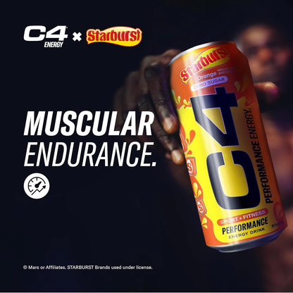 Cellucor C4 Energy Drink | Starburst Orange Flavor | 200mg Caffeine | 16 fl oz (12 bottles)