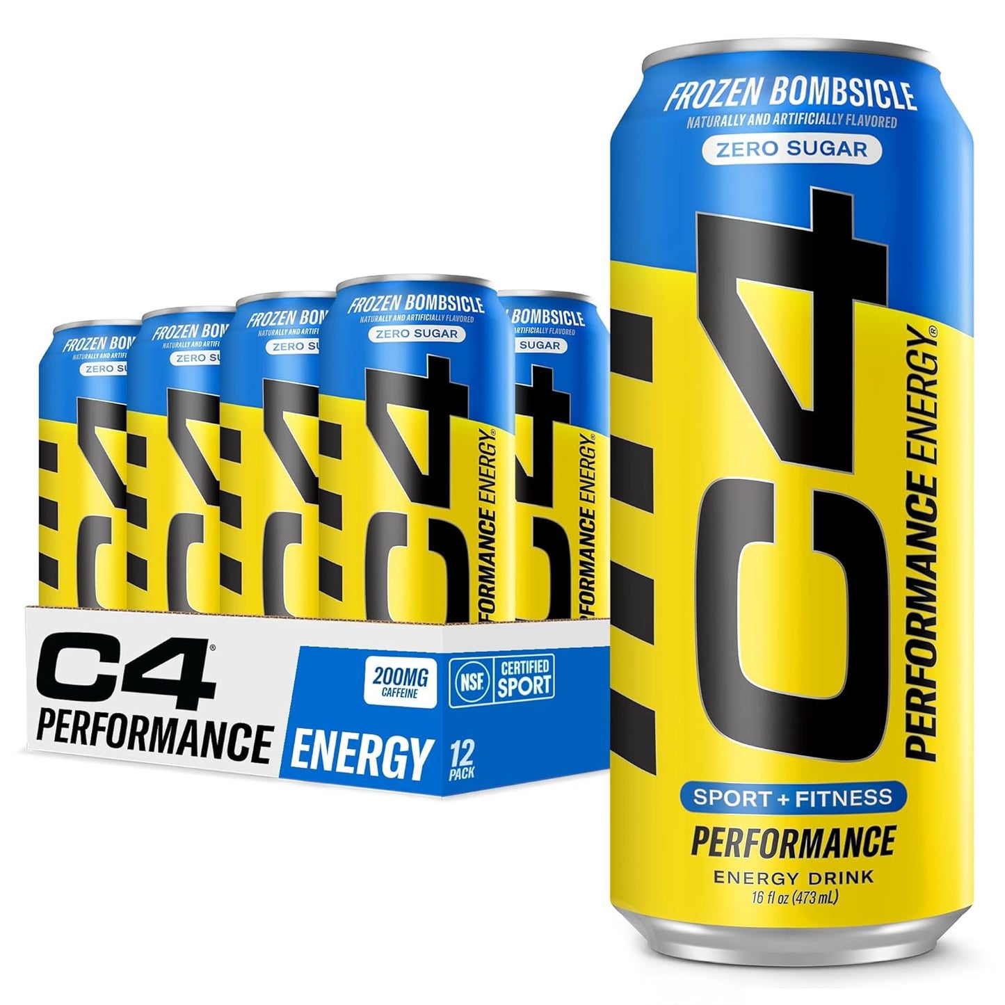 C4 Energy Carbonated Zero Sugar Energy Drink, Pre Workout Drink + Beta Alanine, Sparkling Frozen Bombsicle, 16 Fl Oz (Pack of 12)