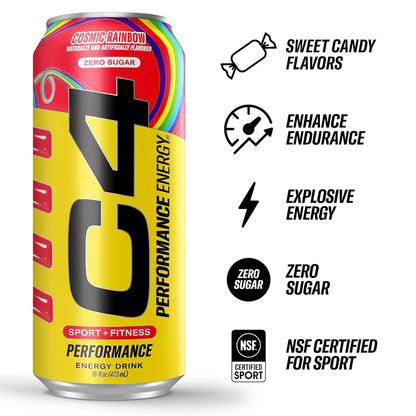 Cellucor C4 Energy Drink | Cosmic Rainbow | Contains 200 mg of caffeine | 16 fl oz (12 bottles)