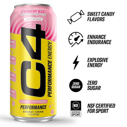 Cellucor C4 Energy Drink | Strawberry Burst Flavor | Contains 200mg Caffeine | 16 fl oz (12 bottles)