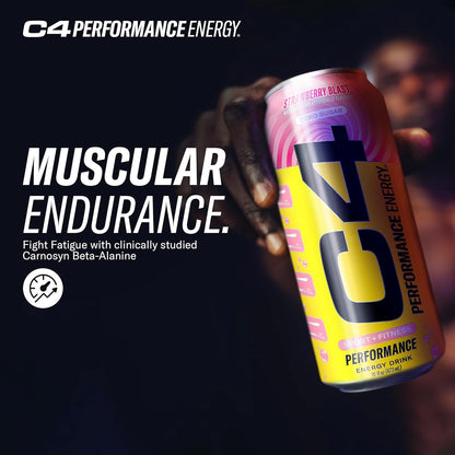Cellucor C4 Energy Drink | Strawberry Burst Flavor | Contains 200mg Caffeine | 16 fl oz (12 bottles)