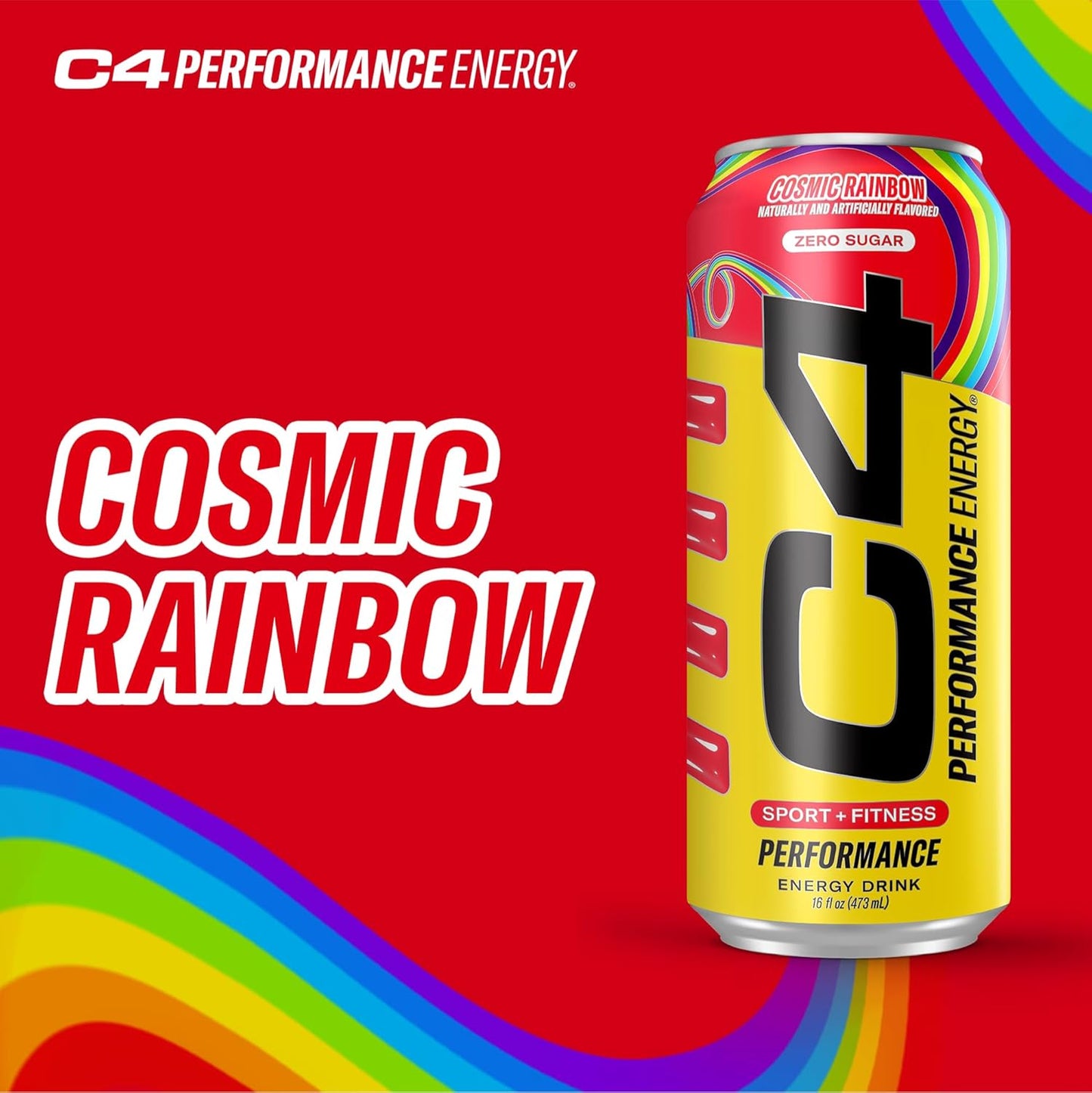 Cellucor C4 Energy Drink | Cosmic Rainbow | Contains 200 mg of caffeine | 16 fl oz (12 bottles)