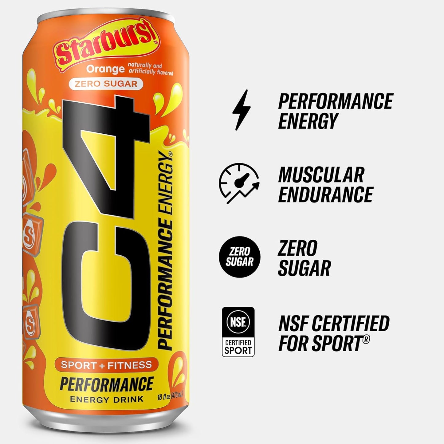 Cellucor C4 Energy Drink | Starburst Orange Flavor | 200mg Caffeine | 16 fl oz (12 bottles)
