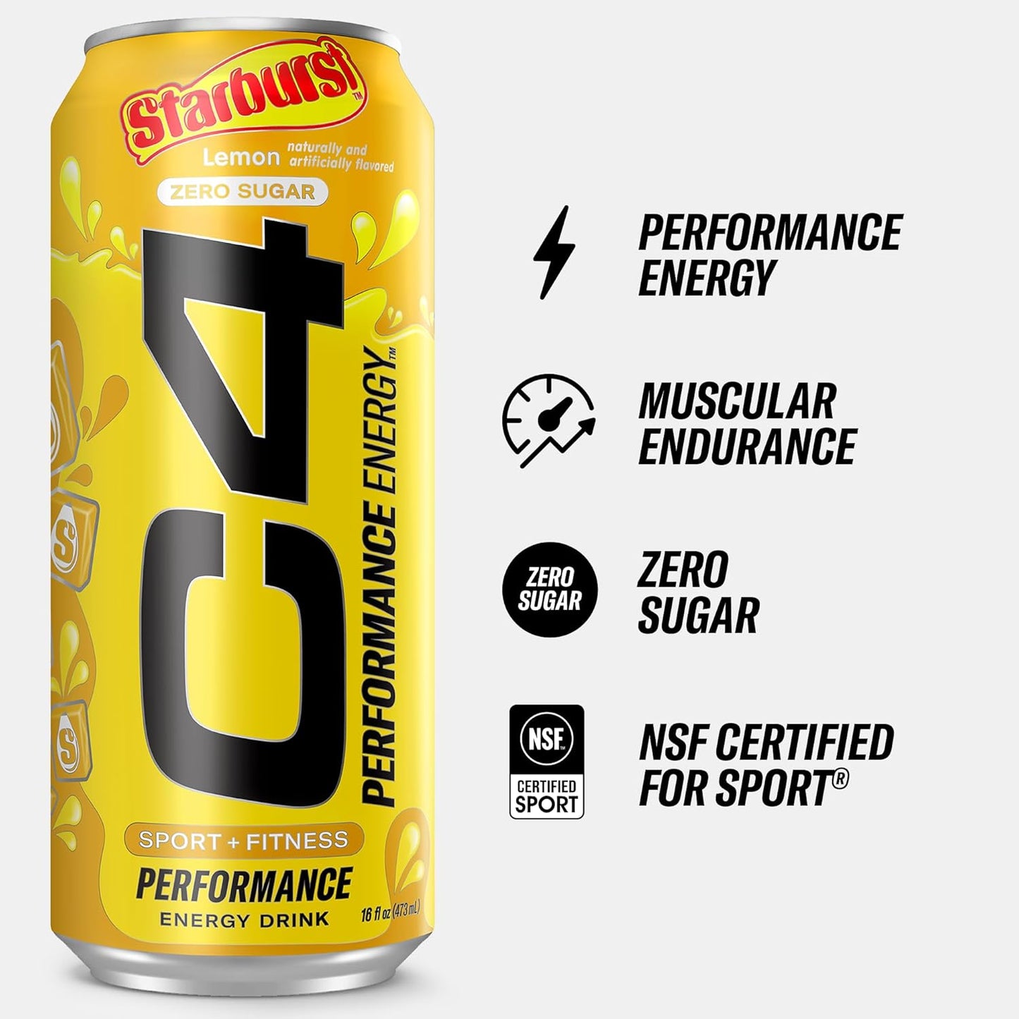 Cellucor C4 Energy Drink | Starburst Lemon Flavor | 200mg Caffeine | 16 fl oz (12 bottles)