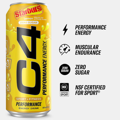 Cellucor C4 Energy Drink | Starburst Lemon Flavor | 200mg Caffeine | 16 fl oz (12 bottles)