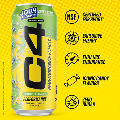 Cellucor C4 Energy Drink | Green Apple Flavor | 200 mg Caffeine | 16 fl oz (12 bottles)