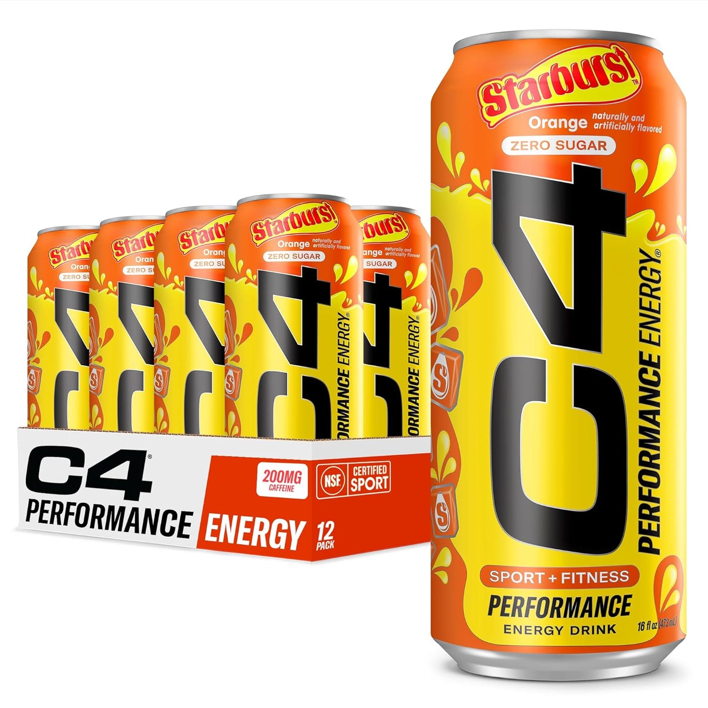 Cellucor C4 Energy Drink | Starburst Orange Flavor | 200mg Caffeine | 16 fl oz (12 bottles)