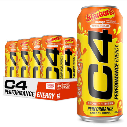 Cellucor C4 Energy Drink | Starburst Orange Flavor | 200mg Caffeine | 16 fl oz (12 bottles)