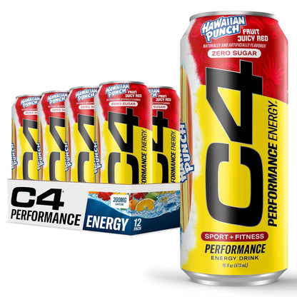 C4 Energy Drink, Hawaiian Punch Fruit Juicy Red, Carbonated Sugar Free Pre Workout Performance Drink with no Artificial Colors or Dyes, 16oz Pack of 1