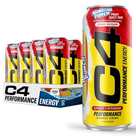 C4 Energy Drink, Hawaiian Punch Fruit Juicy Red, Carbonated Sugar Free Pre Workout Performance Drink with no Artificial Colors or Dyes, 16oz Pack of 1
