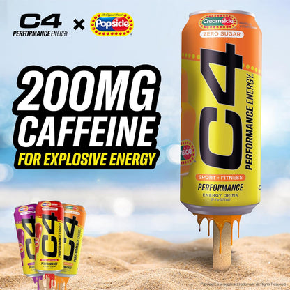 Cellucor C4 Energy Drink | 200mg Caffeine | Orange Cream Popsicle Flavor | 16 fl oz (12-pack)