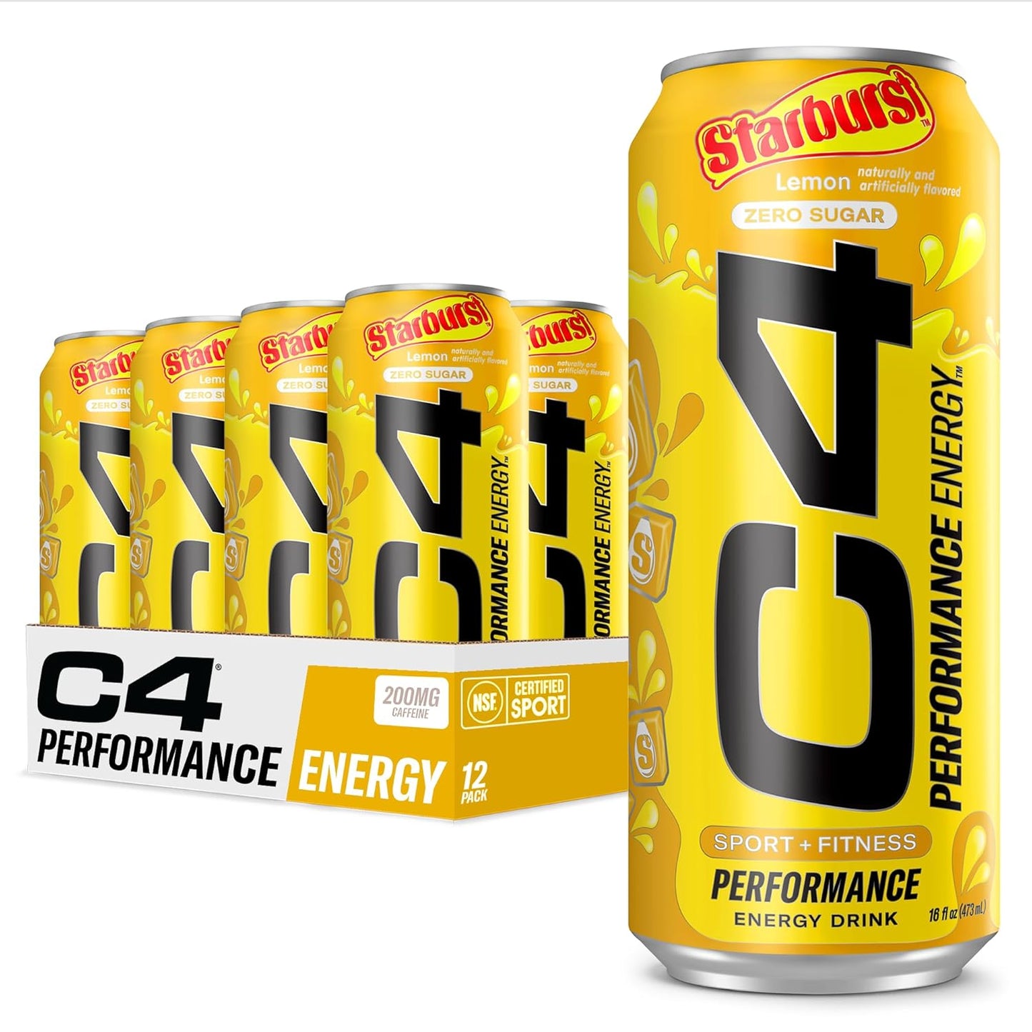 Cellucor C4 Energy Drink | Starburst Lemon Flavor | 200mg Caffeine | 16 fl oz (12 bottles)
