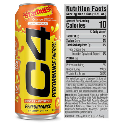 Cellucor C4 Energy Drink | Starburst Orange Flavor | 200mg Caffeine | 16 fl oz (12 bottles)