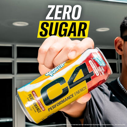 C4 Energy Drink, Hawaiian Punch Fruit Juicy Red, Carbonated Sugar Free Pre Workout Performance Drink with no Artificial Colors or Dyes, 16oz Pack of 1
