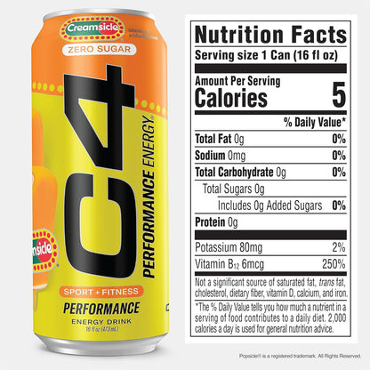 Cellucor C4 Energy Drink | 200mg Caffeine | Orange Cream Popsicle Flavor | 16 fl oz (12-pack)