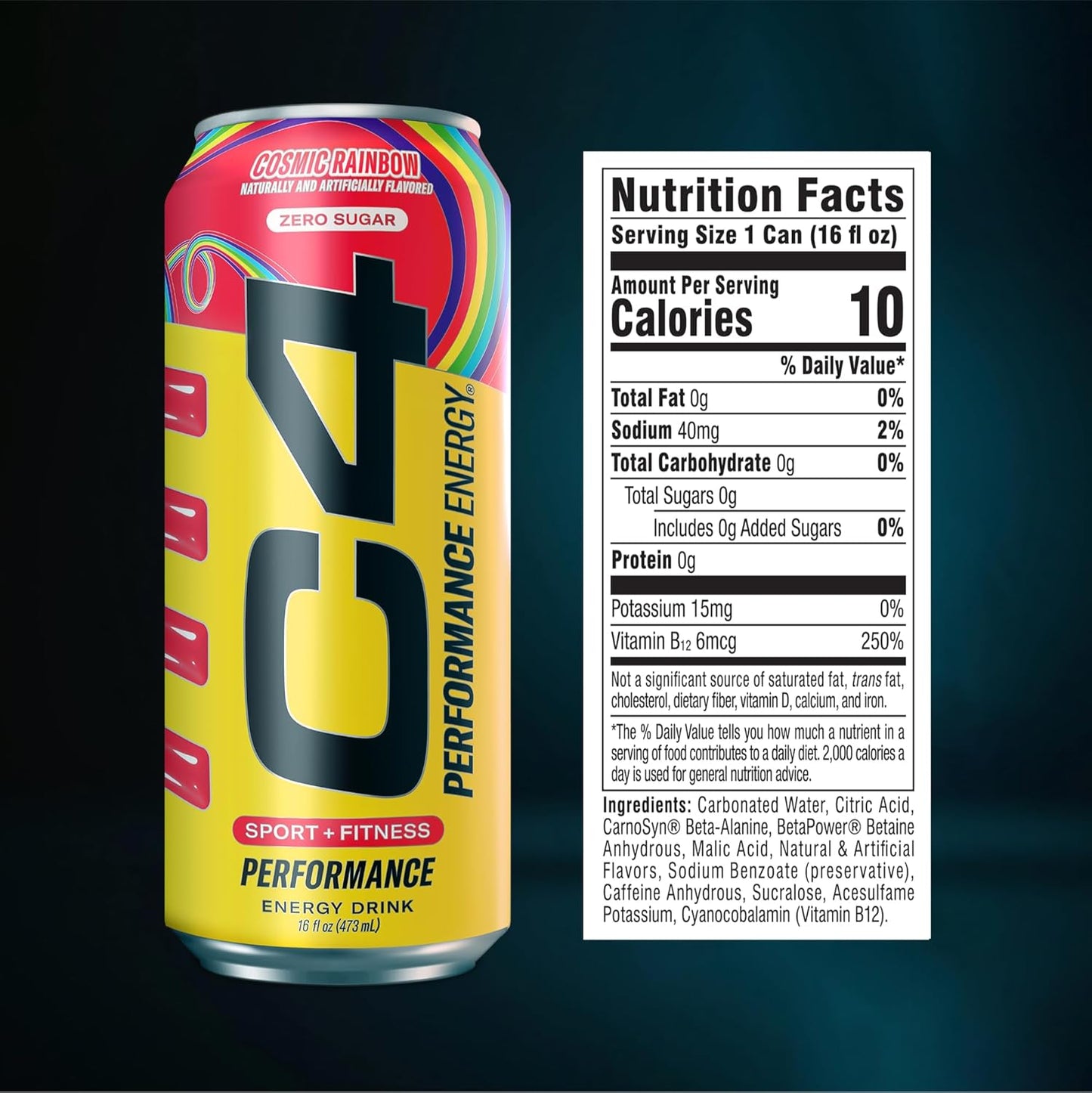 Cellucor C4 Energy Drink | Cosmic Rainbow | Contains 200 mg of caffeine | 16 fl oz (12 bottles)