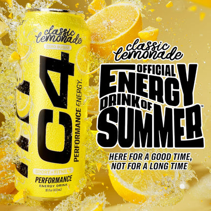 Cellucor C4 Energy Drink, Lemon Limited Edition, Carbonated, Sugar-Free, 16oz, 12-pack
