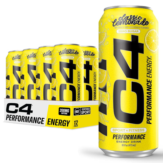 Cellucor C4 Energy Drink, Lemon Limited Edition, Carbonated, Sugar-Free, 16oz, 12-pack