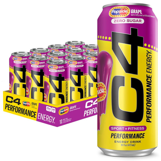 Cellucor C4 Energy Drink x Grape Popsicle Flavor, Sugar-Free Carbonated Sports Drink, 16 oz, 12-pack