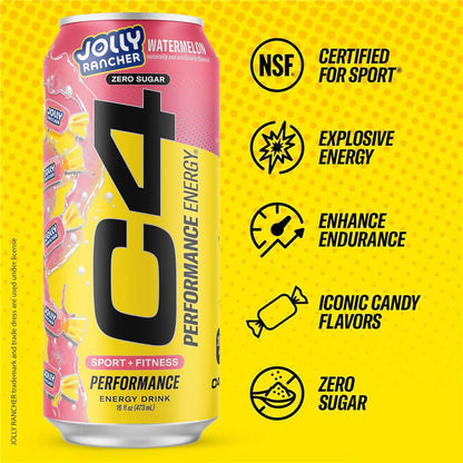 Cellucor C4 Energy Drink | Watermelon Flavor | 200mg Caffeine | 16 fl oz (12 bottles)