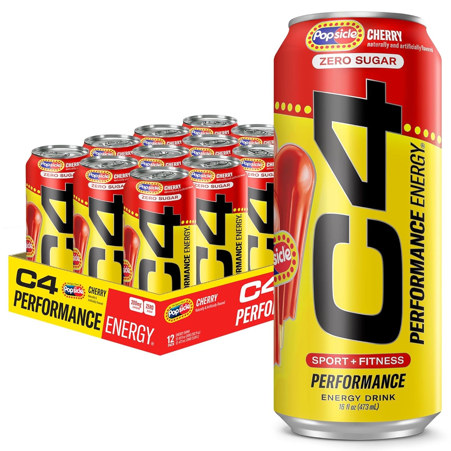 Cellucor C4 Cherry Flavored Energy Drink, Sugar-Free Carbonated Pre-Workout Drink, 16 oz, 12-Bottle Pack