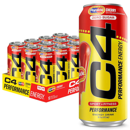 Cellucor C4 Cherry Flavored Energy Drink, Sugar-Free Carbonated Pre-Workout Drink, 16 oz, 12-Bottle Pack