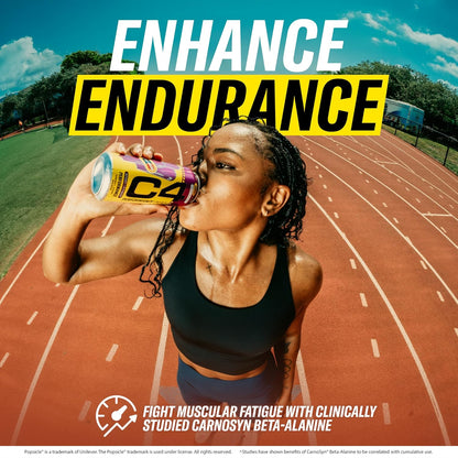 Cellucor C4 Energy Drink x Hawaiian Pineapple Popsicle Flavor, Sugar-Free Carbonated Sports Drink, 16 oz, 12-pack
