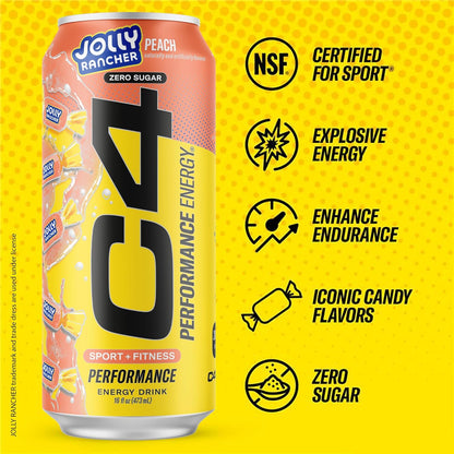 Cellucor C4 Energy Drink | Peach Flavor | Contains 200mg Caffeine | 16 fl oz (12 bottles)