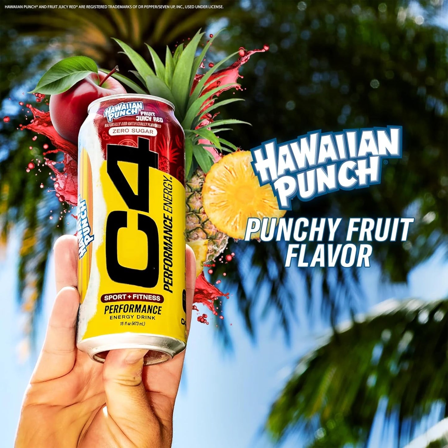 C4 Energy Drink, Hawaiian Punch Fruit Juicy Red, Carbonated Sugar Free Pre Workout Performance Drink with no Artificial Colors or Dyes, 16oz Pack of 1