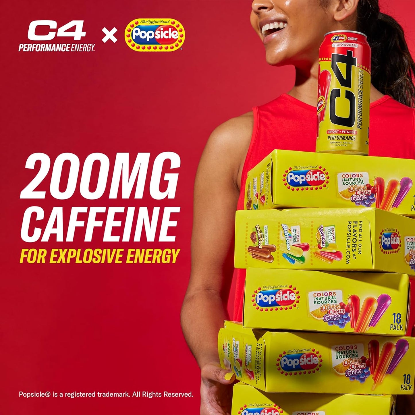 C4 Energy Drink x Popsicle Combo Pack, Sugar-Free Carbonated Energy Drink, Grape, Hawaiian Pineapple, and Cherry, 16 oz, 12-pack