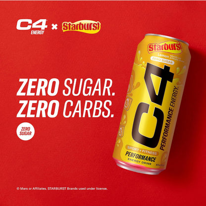 Cellucor C4 Energy Drink | Starburst Lemon Flavor | 200mg Caffeine | 16 fl oz (12 bottles)