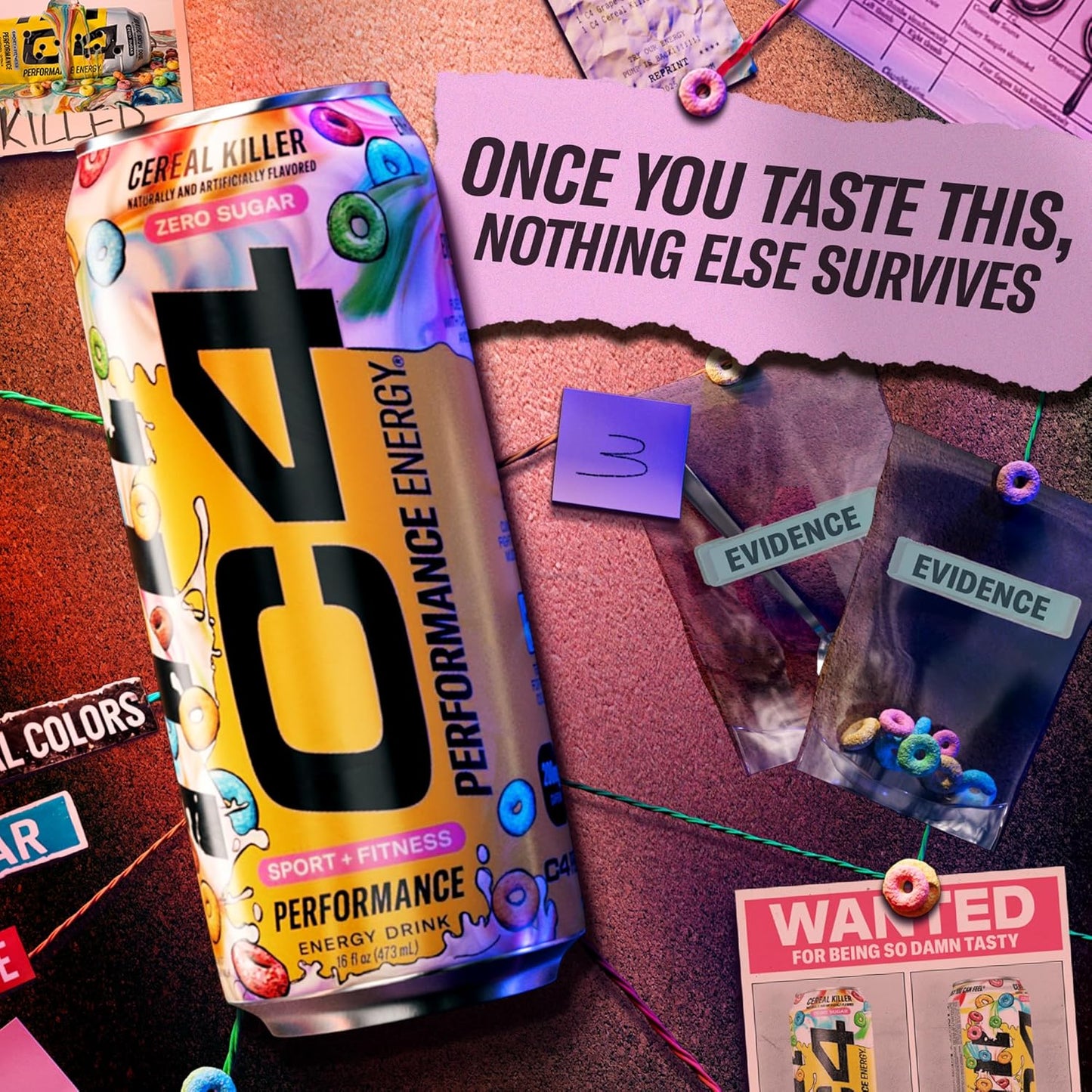 C4 Energy Carbonated Zero Sugar Energy Drink, Pre Workout Drink + Beta Alanine, Cereal Killer, 16 Fl Oz (Pack of 12)