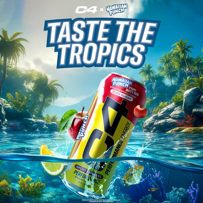 C4 Energy Drink, Hawaiian Punch Fruit Juicy Red, Carbonated Sugar Free Pre Workout Performance Drink with no Artificial Colors or Dyes, 16oz Pack of 1